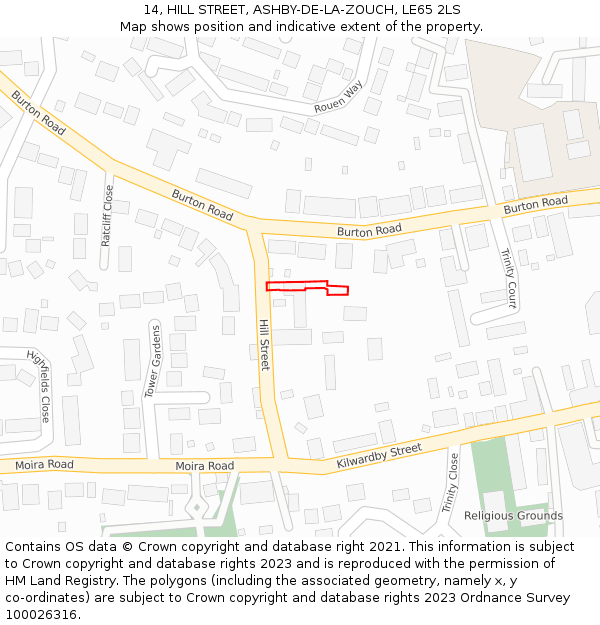 14, HILL STREET, ASHBY-DE-LA-ZOUCH, LE65 2LS: Location map and indicative extent of plot