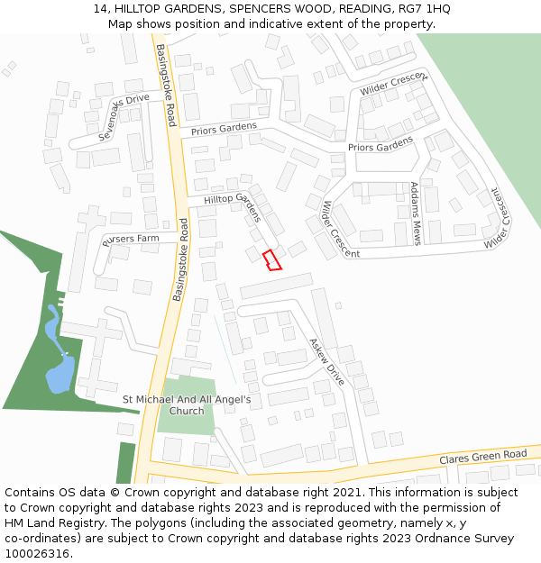 14, HILLTOP GARDENS, SPENCERS WOOD, READING, RG7 1HQ: Location map and indicative extent of plot