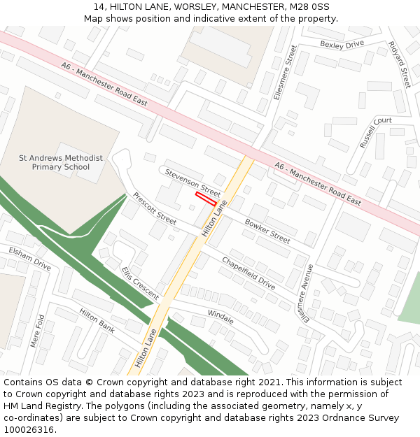 14, HILTON LANE, WORSLEY, MANCHESTER, M28 0SS: Location map and indicative extent of plot