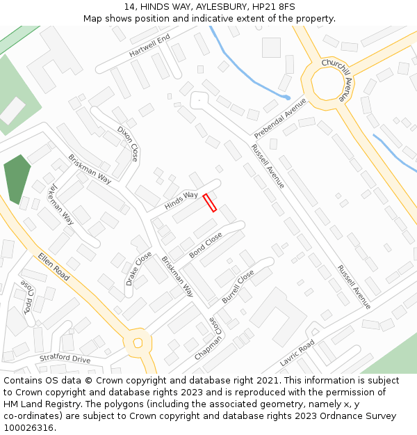 14, HINDS WAY, AYLESBURY, HP21 8FS: Location map and indicative extent of plot