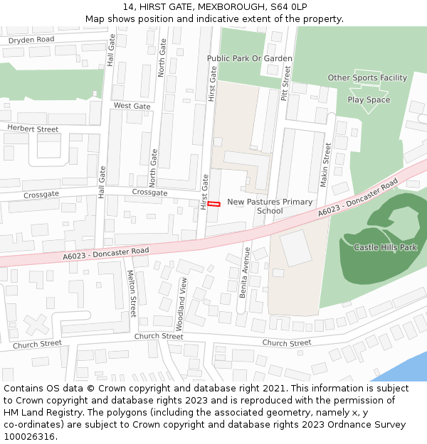 14, HIRST GATE, MEXBOROUGH, S64 0LP: Location map and indicative extent of plot