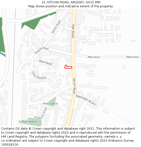 14, HITCHIN ROAD, ARLESEY, SG15 6RP: Location map and indicative extent of plot