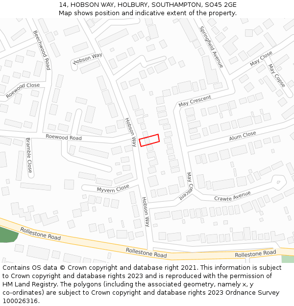 14, HOBSON WAY, HOLBURY, SOUTHAMPTON, SO45 2GE: Location map and indicative extent of plot