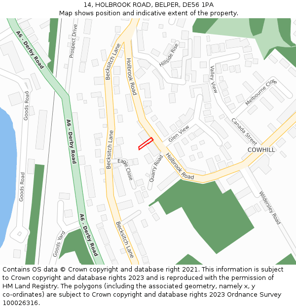 14, HOLBROOK ROAD, BELPER, DE56 1PA: Location map and indicative extent of plot