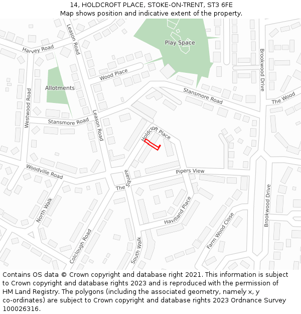 14, HOLDCROFT PLACE, STOKE-ON-TRENT, ST3 6FE: Location map and indicative extent of plot