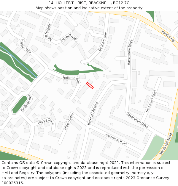 14, HOLLERITH RISE, BRACKNELL, RG12 7GJ: Location map and indicative extent of plot