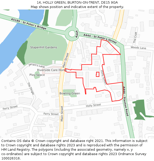 14, HOLLY GREEN, BURTON-ON-TRENT, DE15 9GA: Location map and indicative extent of plot