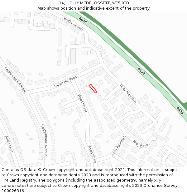 14, HOLLY MEDE, OSSETT, WF5 9TB: Location map and indicative extent of plot