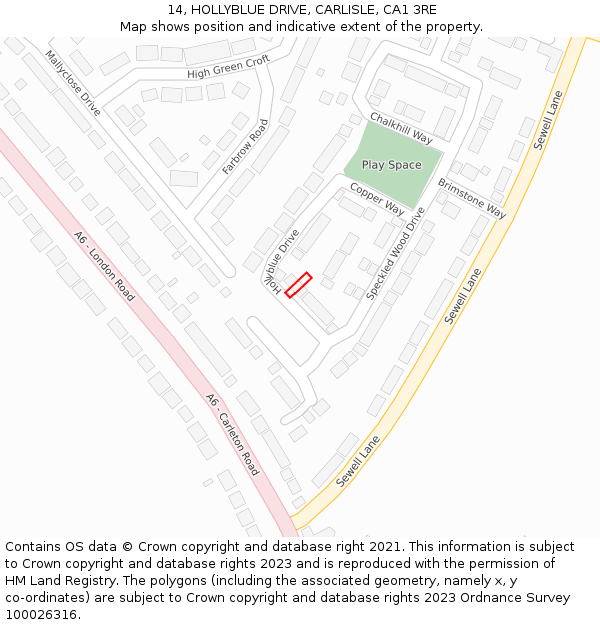 14, HOLLYBLUE DRIVE, CARLISLE, CA1 3RE: Location map and indicative extent of plot