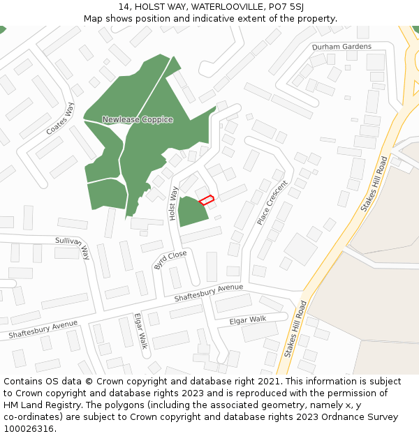 14, HOLST WAY, WATERLOOVILLE, PO7 5SJ: Location map and indicative extent of plot