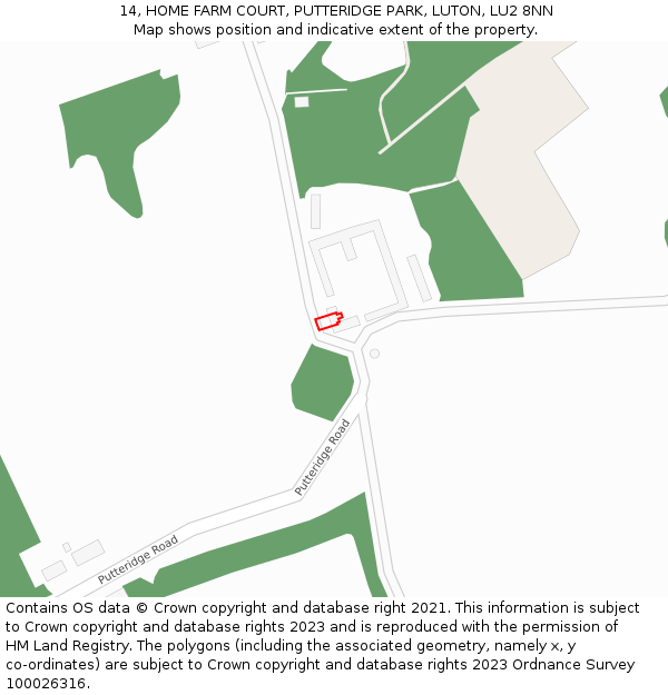 14, HOME FARM COURT, PUTTERIDGE PARK, LUTON, LU2 8NN: Location map and indicative extent of plot