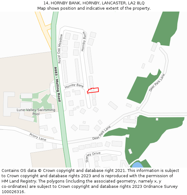 14, HORNBY BANK, HORNBY, LANCASTER, LA2 8LQ: Location map and indicative extent of plot