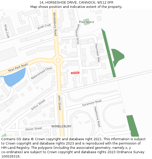 14, HORSESHOE DRIVE, CANNOCK, WS12 0FR: Location map and indicative extent of plot