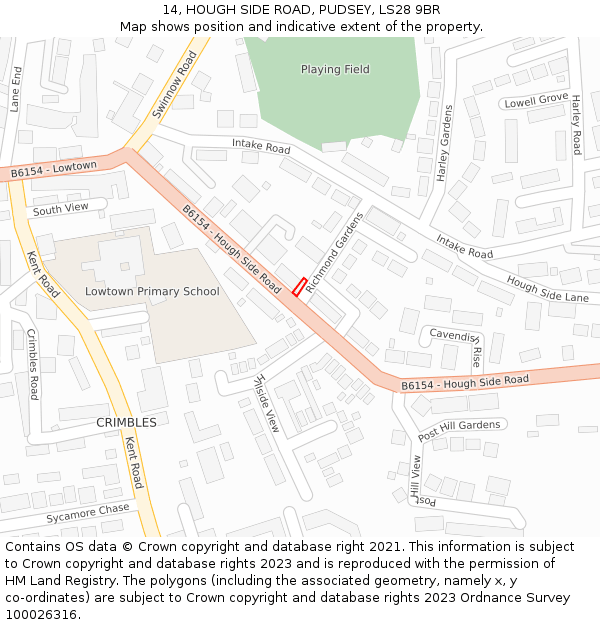 14, HOUGH SIDE ROAD, PUDSEY, LS28 9BR: Location map and indicative extent of plot