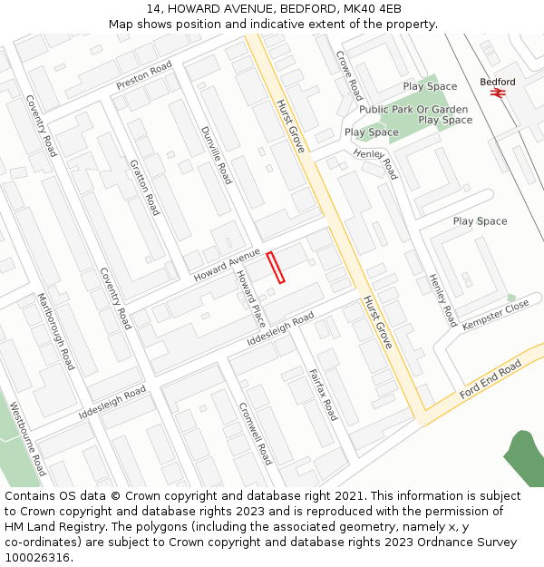 14, HOWARD AVENUE, BEDFORD, MK40 4EB: Location map and indicative extent of plot