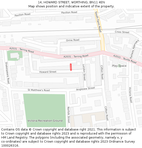14, HOWARD STREET, WORTHING, BN11 4EN: Location map and indicative extent of plot