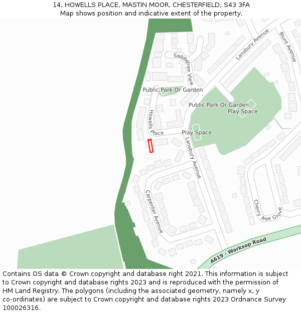 14, HOWELLS PLACE, MASTIN MOOR, CHESTERFIELD, S43 3FA: Location map and indicative extent of plot