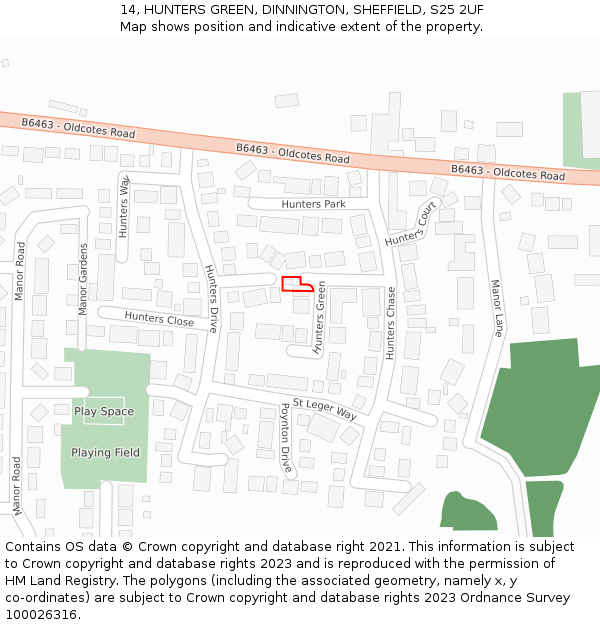 14, HUNTERS GREEN, DINNINGTON, SHEFFIELD, S25 2UF: Location map and indicative extent of plot