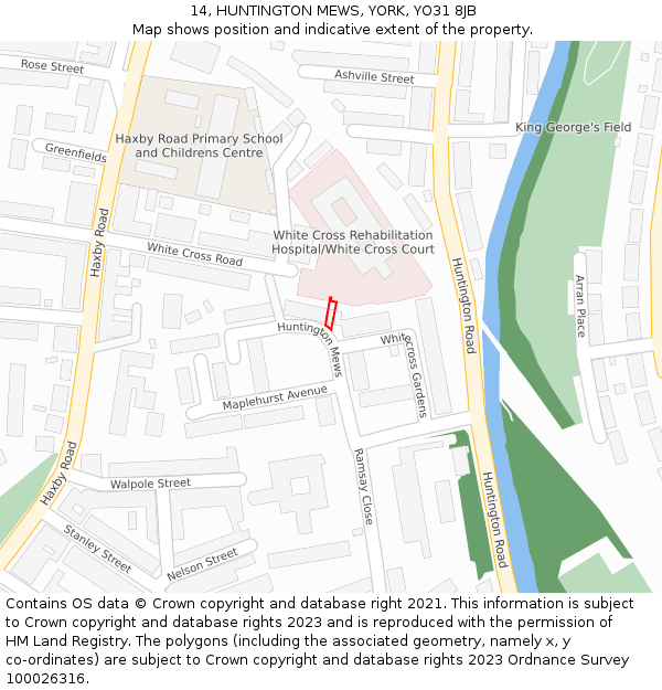 14, HUNTINGTON MEWS, YORK, YO31 8JB: Location map and indicative extent of plot