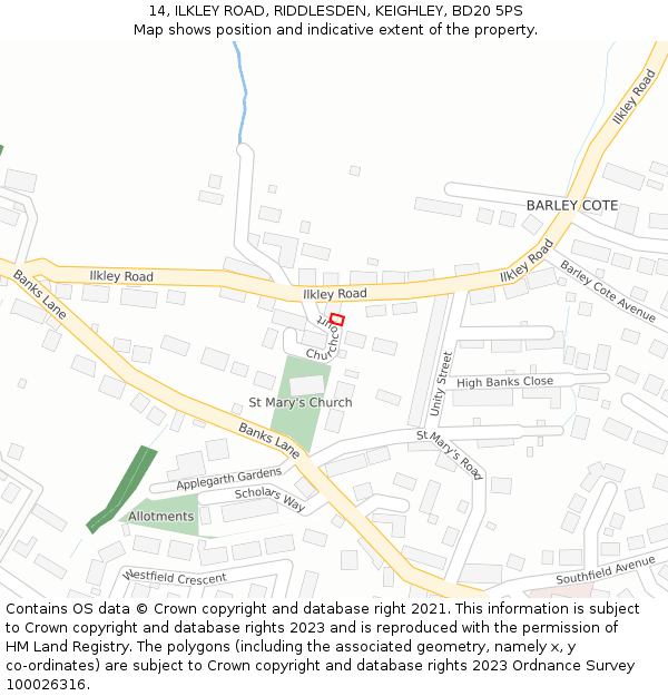 14, ILKLEY ROAD, RIDDLESDEN, KEIGHLEY, BD20 5PS: Location map and indicative extent of plot