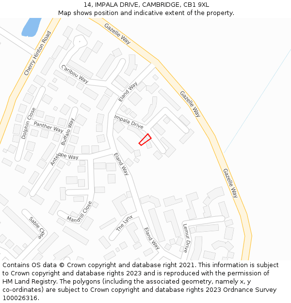 14, IMPALA DRIVE, CAMBRIDGE, CB1 9XL: Location map and indicative extent of plot