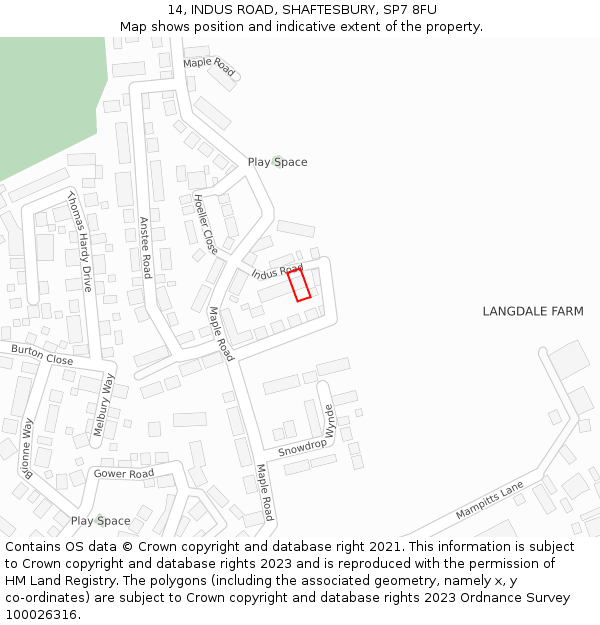14, INDUS ROAD, SHAFTESBURY, SP7 8FU: Location map and indicative extent of plot
