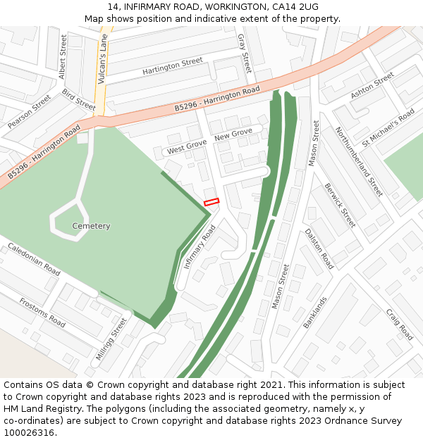 14, INFIRMARY ROAD, WORKINGTON, CA14 2UG: Location map and indicative extent of plot