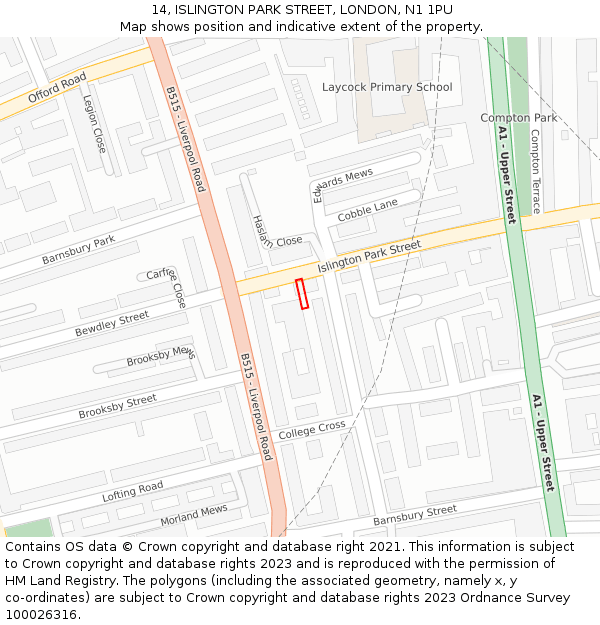 14, ISLINGTON PARK STREET, LONDON, N1 1PU: Location map and indicative extent of plot