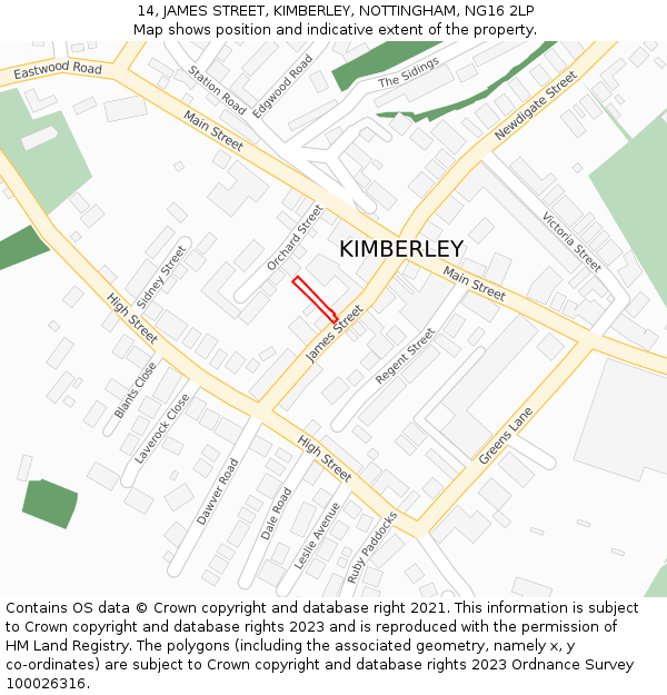 14, JAMES STREET, KIMBERLEY, NOTTINGHAM, NG16 2LP: Location map and indicative extent of plot