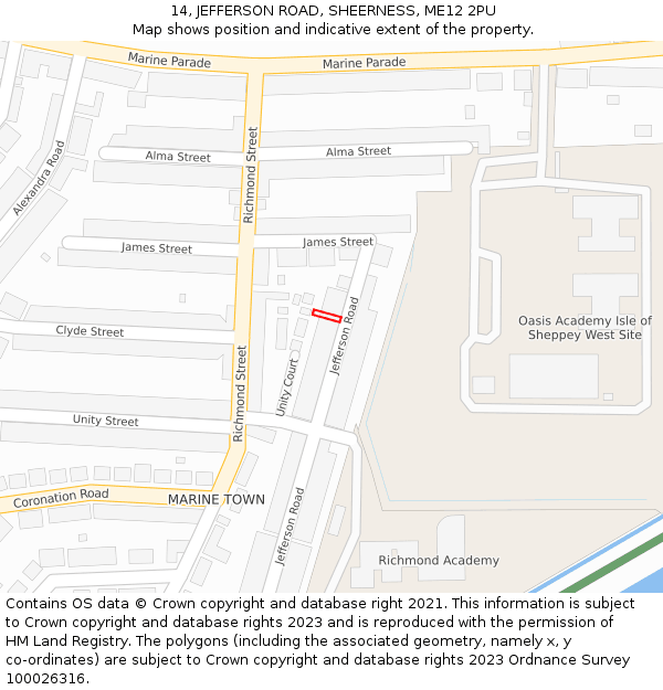 14, JEFFERSON ROAD, SHEERNESS, ME12 2PU: Location map and indicative extent of plot