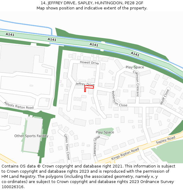 14, JEFFREY DRIVE, SAPLEY, HUNTINGDON, PE28 2GF: Location map and indicative extent of plot