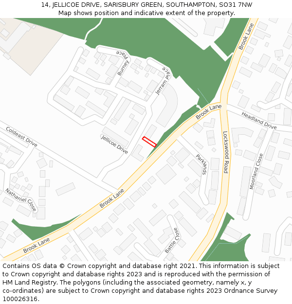 14, JELLICOE DRIVE, SARISBURY GREEN, SOUTHAMPTON, SO31 7NW: Location map and indicative extent of plot