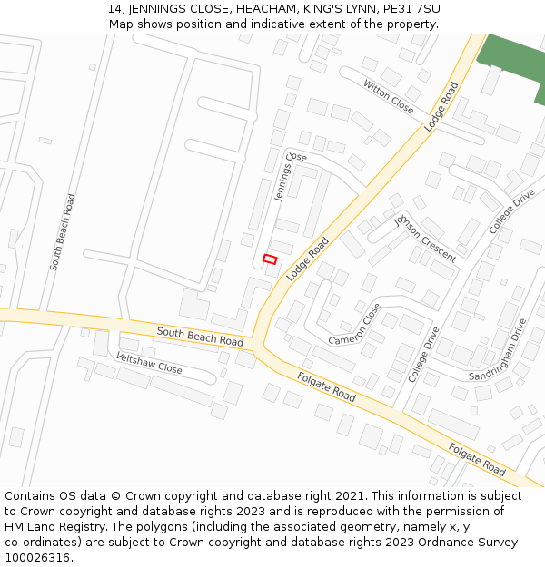 14, JENNINGS CLOSE, HEACHAM, KING'S LYNN, PE31 7SU: Location map and indicative extent of plot