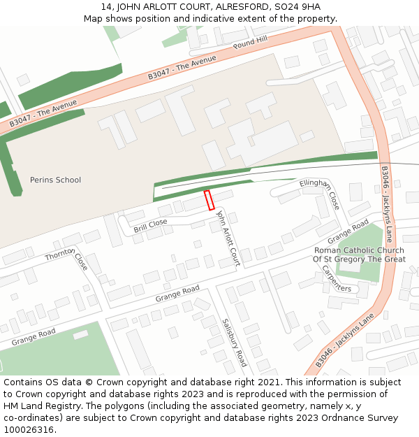 14, JOHN ARLOTT COURT, ALRESFORD, SO24 9HA: Location map and indicative extent of plot
