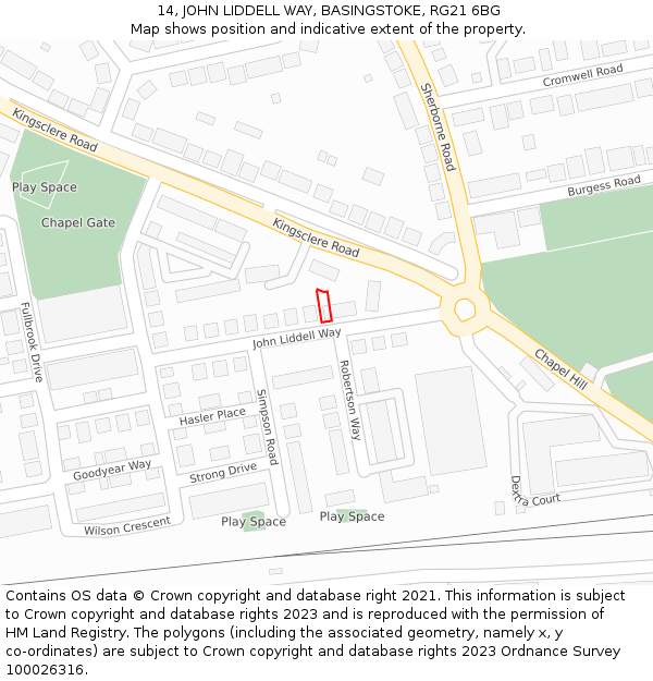14, JOHN LIDDELL WAY, BASINGSTOKE, RG21 6BG: Location map and indicative extent of plot