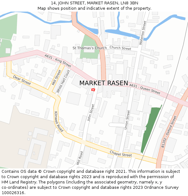 14, JOHN STREET, MARKET RASEN, LN8 3BN: Location map and indicative extent of plot