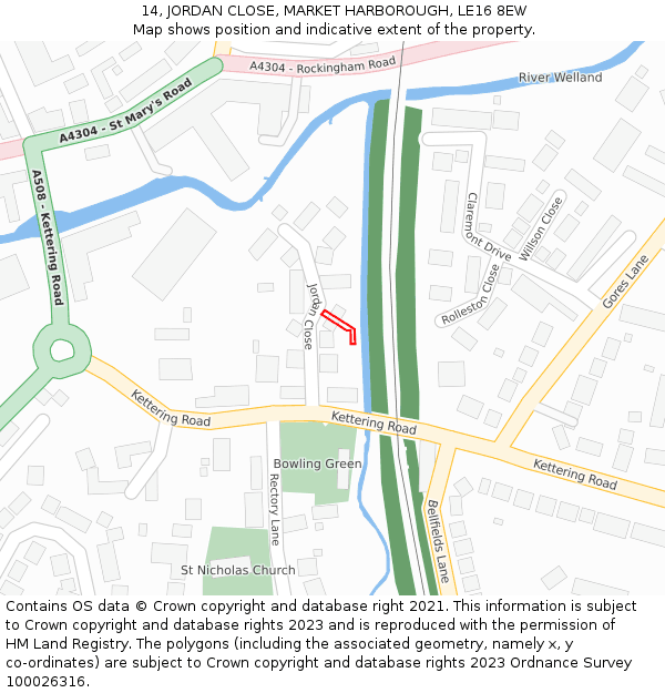 14, JORDAN CLOSE, MARKET HARBOROUGH, LE16 8EW: Location map and indicative extent of plot