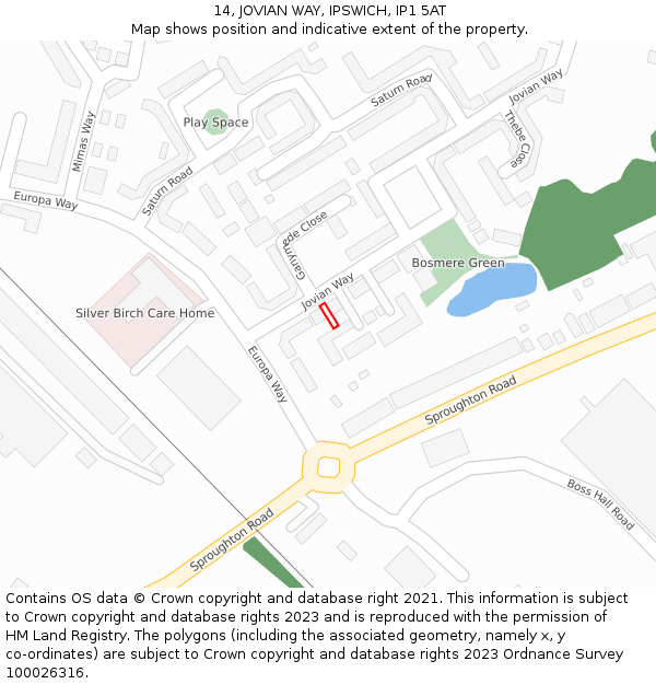 14, JOVIAN WAY, IPSWICH, IP1 5AT: Location map and indicative extent of plot