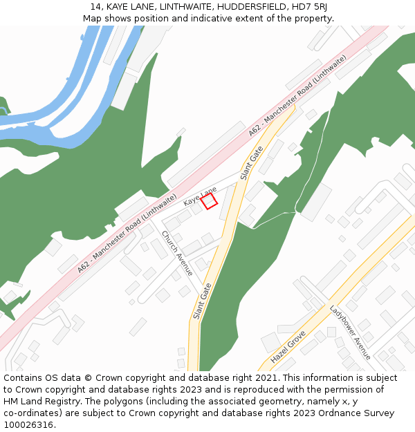 14, KAYE LANE, LINTHWAITE, HUDDERSFIELD, HD7 5RJ: Location map and indicative extent of plot