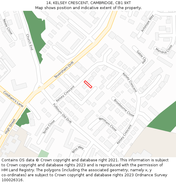 14, KELSEY CRESCENT, CAMBRIDGE, CB1 9XT: Location map and indicative extent of plot