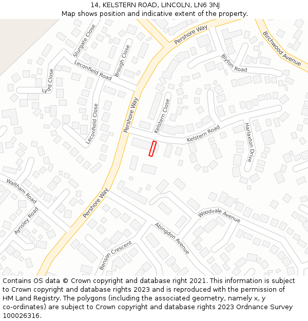 14, KELSTERN ROAD, LINCOLN, LN6 3NJ: Location map and indicative extent of plot