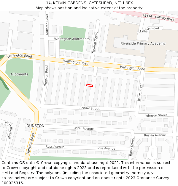 14, KELVIN GARDENS, GATESHEAD, NE11 9EX: Location map and indicative extent of plot