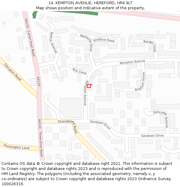 14, KEMPTON AVENUE, HEREFORD, HR4 9LT: Location map and indicative extent of plot