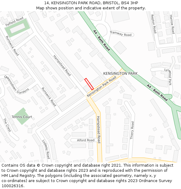 14, KENSINGTON PARK ROAD, BRISTOL, BS4 3HP: Location map and indicative extent of plot