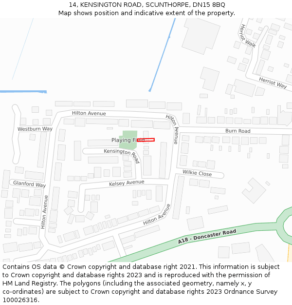 14, KENSINGTON ROAD, SCUNTHORPE, DN15 8BQ: Location map and indicative extent of plot