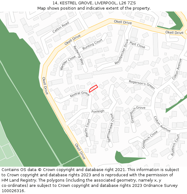 14, KESTREL GROVE, LIVERPOOL, L26 7ZS: Location map and indicative extent of plot
