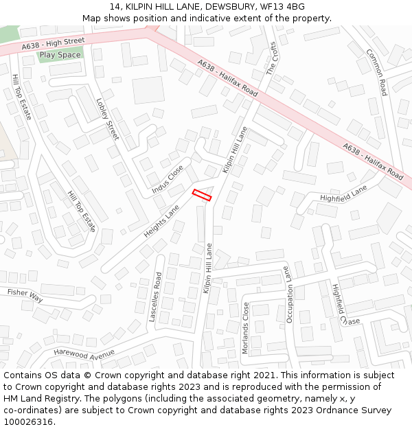 14, KILPIN HILL LANE, DEWSBURY, WF13 4BG: Location map and indicative extent of plot
