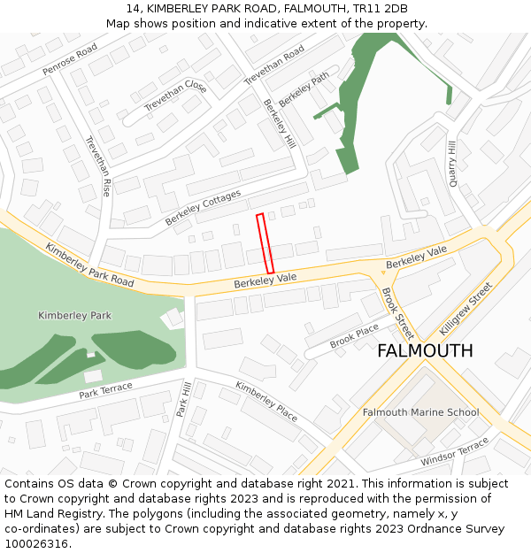14, KIMBERLEY PARK ROAD, FALMOUTH, TR11 2DB: Location map and indicative extent of plot