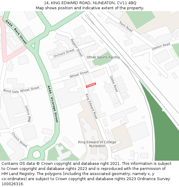 14, KING EDWARD ROAD, NUNEATON, CV11 4BQ: Location map and indicative extent of plot