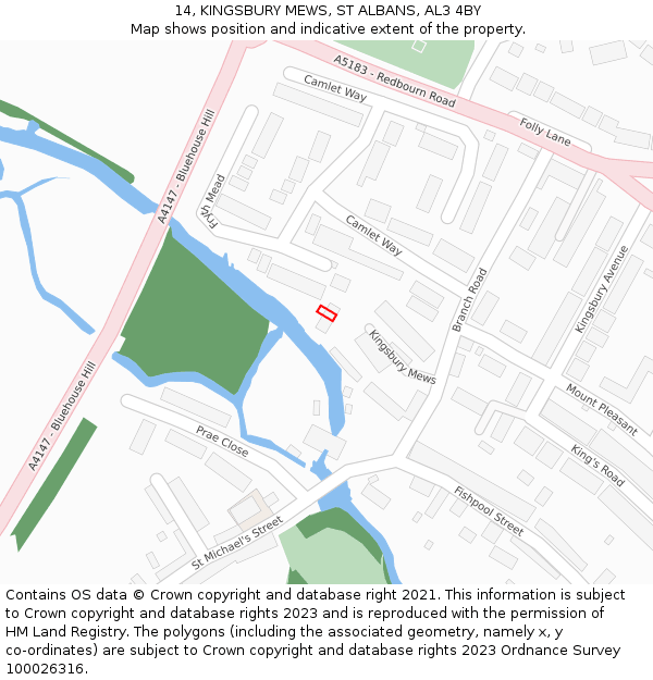 14, KINGSBURY MEWS, ST ALBANS, AL3 4BY: Location map and indicative extent of plot